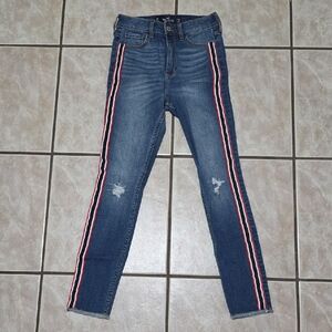 Hollister Skinny Jeans Blue with Red Sporty Stripe